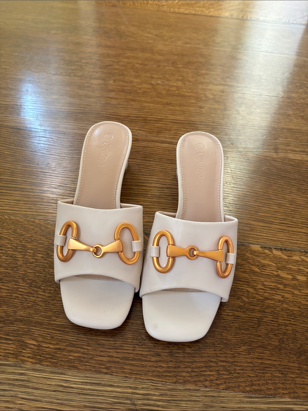 Slide Sandal Heels with Gold Horsebit Detail - cream